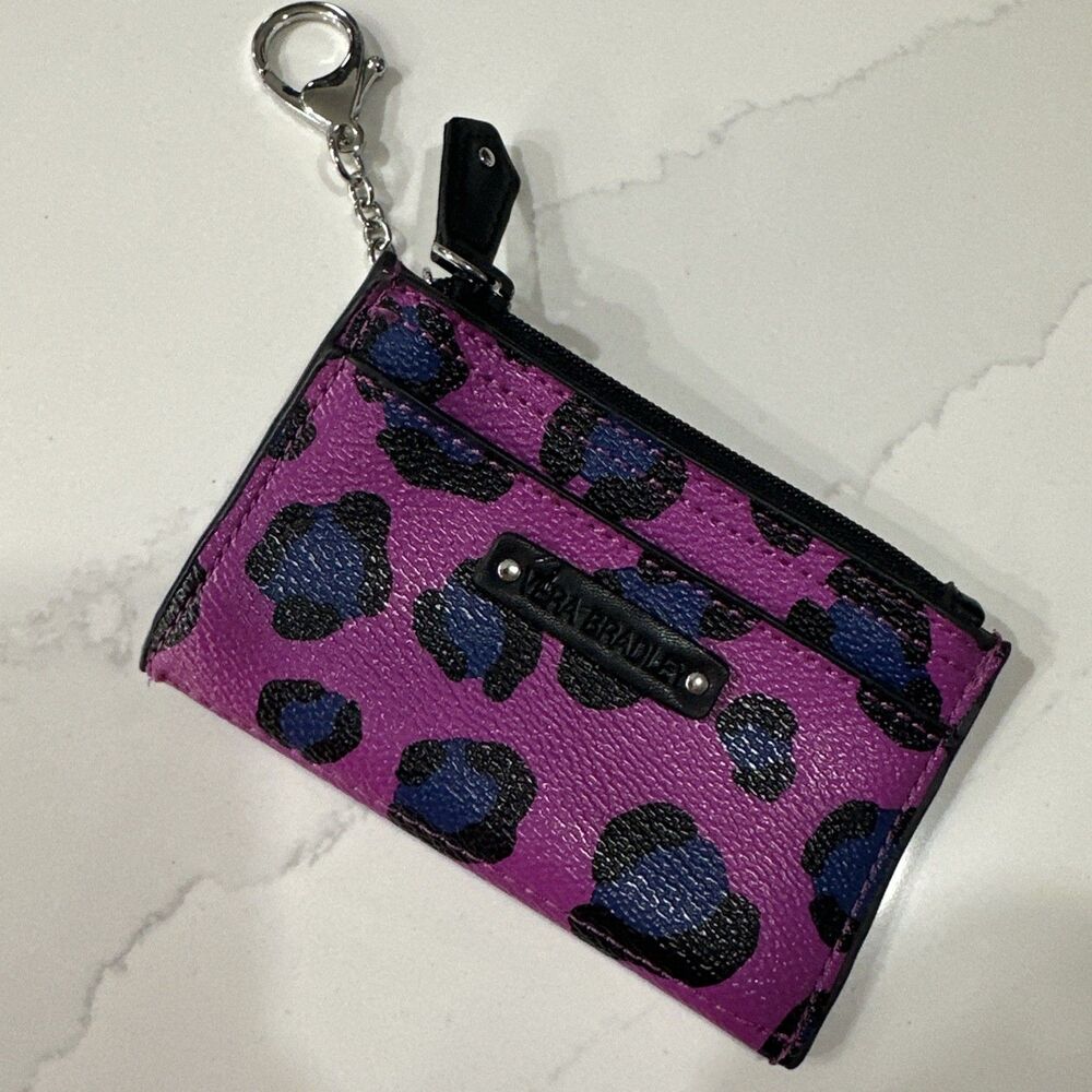 Vera Bradley Purple Leopard Print Faux Leather Slim Coin Purse Card Holder - Picture 3 of 8